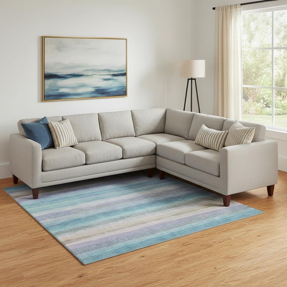 HomeRoots 9' X 12' Aqua & Lavender Striped Area Rug - Washable, UV-Protected, Non-Slip for Indoor & Outdoor Use 717577