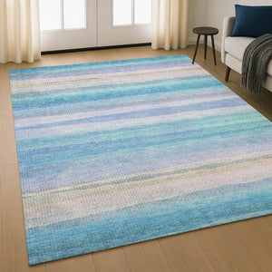 HomeRoots 10' X 14' Aqua & Lavender Striped Area Rug - Washable, UV Protected, Kid & Pet Friendly Design 717578