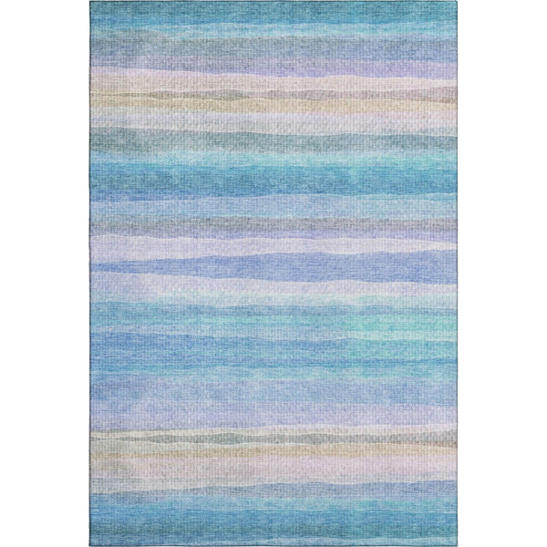 HomeRoots 10' X 14' Aqua & Lavender Striped Area Rug - Washable, UV Protected, Kid & Pet Friendly Design 717578