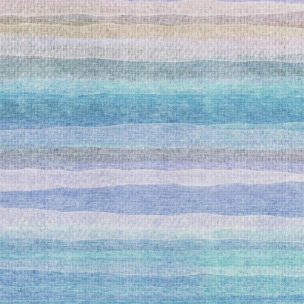HomeRoots 10' X 14' Aqua & Lavender Striped Area Rug - Washable, UV Protected, Kid & Pet Friendly Design 717578