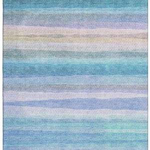 HomeRoots 10' X 14' Aqua & Lavender Striped Area Rug - Washable, UV Protected, Kid & Pet Friendly Design 717578