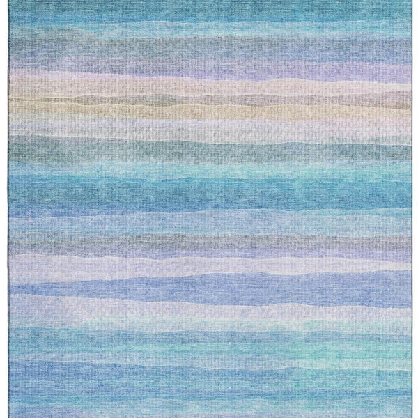 HomeRoots 10' X 14' Aqua & Lavender Striped Area Rug - Washable, UV Protected, Kid & Pet Friendly Design 717578