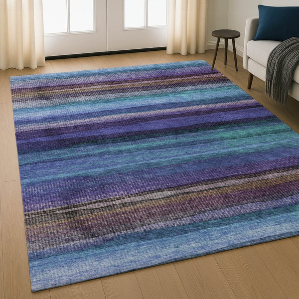 HomeRoots 5' X 8' Vibrant Blue and Purple Striped Washable Area Rug with UV Protection for Indoor & Outdoor Use 717580
