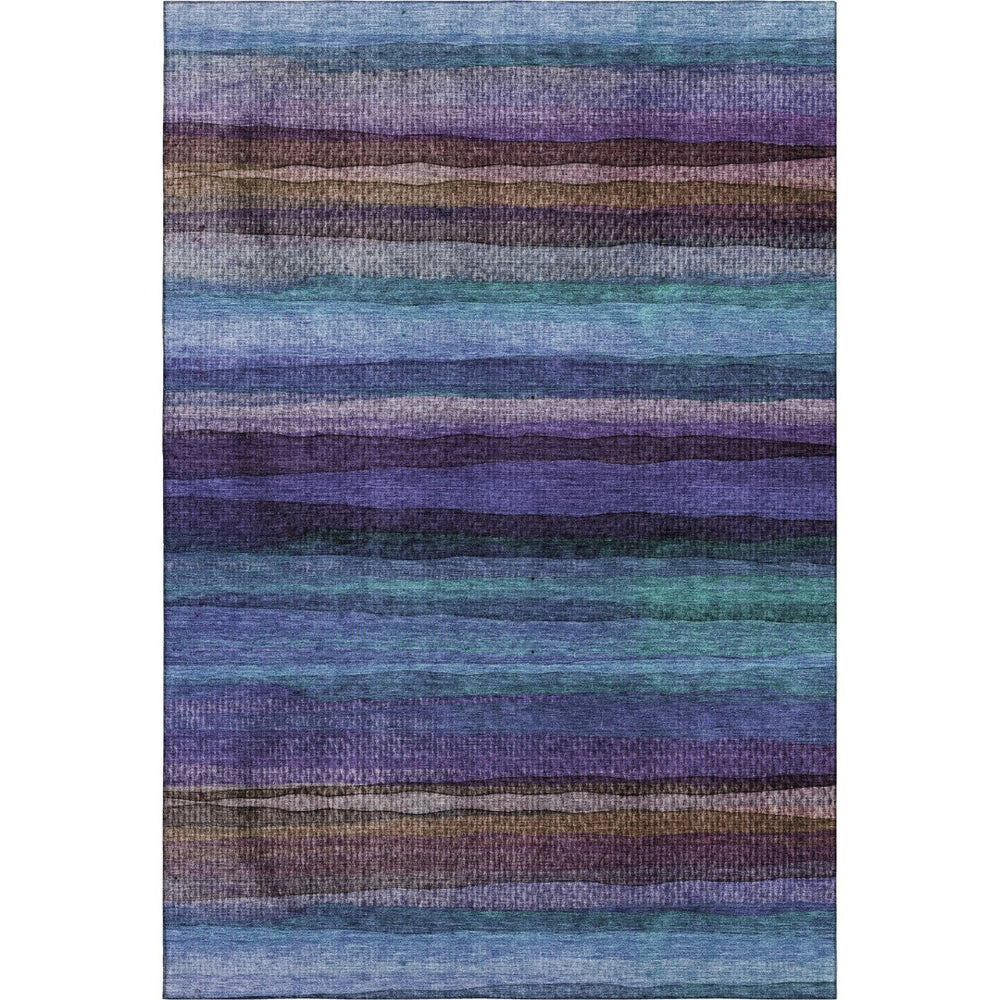 HomeRoots 5' X 8' Vibrant Blue and Purple Striped Washable Area Rug with UV Protection for Indoor & Outdoor Use 717580