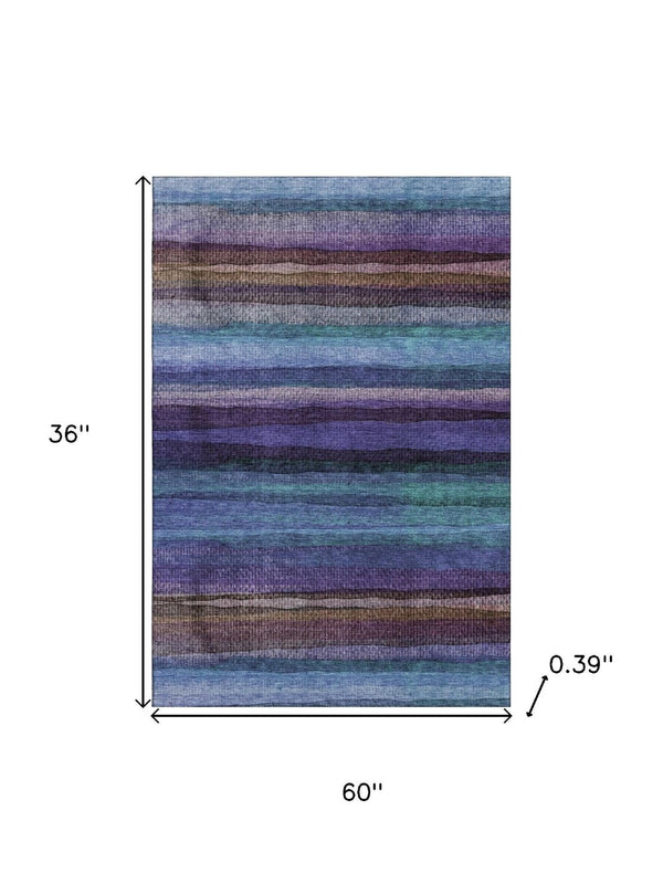 HomeRoots 5' X 8' Vibrant Blue and Purple Striped Washable Area Rug with UV Protection for Indoor & Outdoor Use 717580