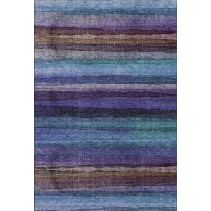 HomeRoots 8' Blue and Purple Striped Washable Round Rug - Durable, UV-Protected, Ideal for High-Traffic Areas 717581