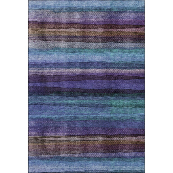 HomeRoots 8' Blue and Purple Striped Washable Round Rug - Durable, UV-Protected, Ideal for High-Traffic Areas 717581