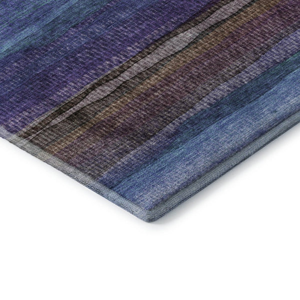 HomeRoots 8' Blue and Purple Striped Washable Round Rug - Durable, UV-Protected, Ideal for High-Traffic Areas 717581