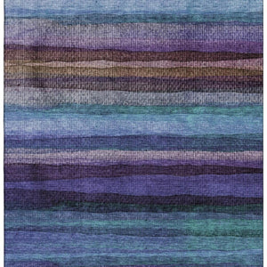 HomeRoots 8' Blue and Purple Striped Washable Round Rug - Durable, UV-Protected, Ideal for High-Traffic Areas 717581