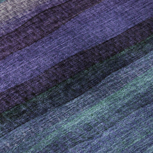 HomeRoots 8' Blue and Purple Striped Washable Round Rug - Durable, UV-Protected, Ideal for High-Traffic Areas 717581