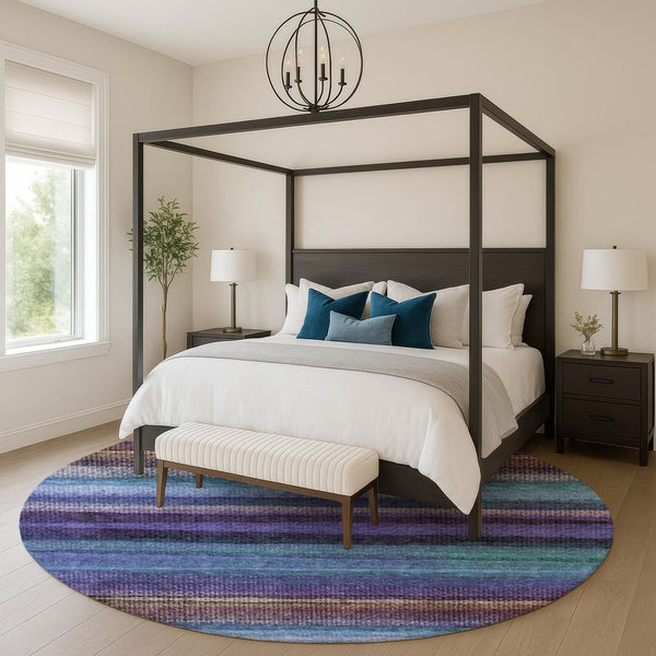 HomeRoots 8' X 10' Vibrant Blue and Purple Striped Washable Area Rug with UV Protection & Non-Slip Backing 717582