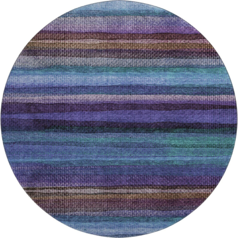 HomeRoots 8' X 10' Vibrant Blue and Purple Striped Washable Area Rug with UV Protection & Non-Slip Backing 717582
