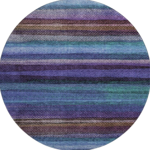 HomeRoots 8' X 10' Vibrant Blue and Purple Striped Washable Area Rug with UV Protection & Non-Slip Backing 717582