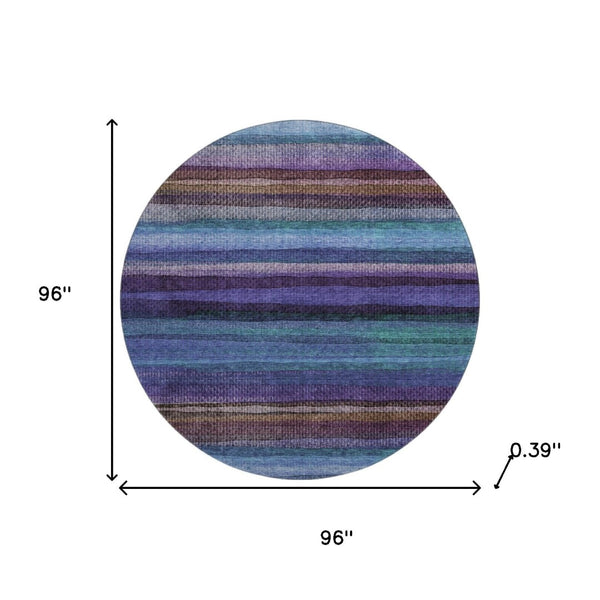HomeRoots 8' X 10' Vibrant Blue and Purple Striped Washable Area Rug with UV Protection & Non-Slip Backing 717582
