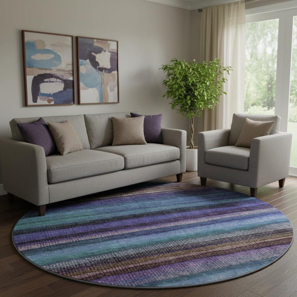 HomeRoots 8' X 10' Vibrant Blue and Purple Striped Washable Area Rug with UV Protection & Non-Slip Backing 717582