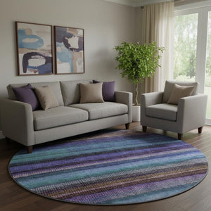 HomeRoots 8' X 10' Vibrant Blue and Purple Striped Washable Area Rug with UV Protection & Non-Slip Backing 717582