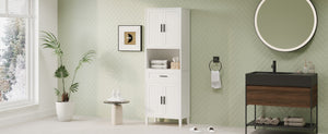 English Elm 70.9" High Freestanding Tall Bathroom Cabinet with Soft-Close Doors, Drawer & Adjustable Shelves for Organized Living White N729P272001K
