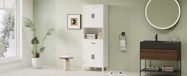 English Elm 70.9" High Freestanding Tall Bathroom Cabinet with Soft-Close Doors, Drawer & Adjustable Shelves for Organized Living White N729P272001K