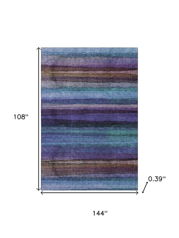 HomeRoots 10' X 14' Striped Blue and Purple Washable Area Rug with UV Protection for Vibrant, Easy Living Spaces 717584