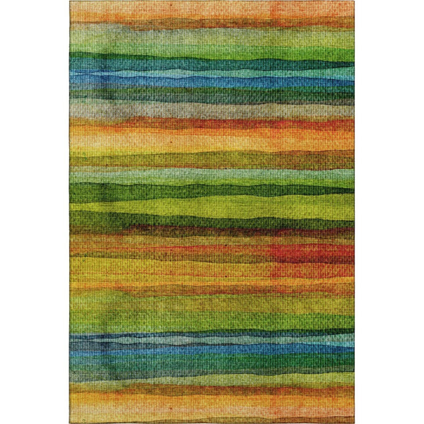 HomeRoots 5' X 8' Green and Teal Striped Area Rug - Washable, UV Protected, Durable, Soft & Stain Resistant! 717586