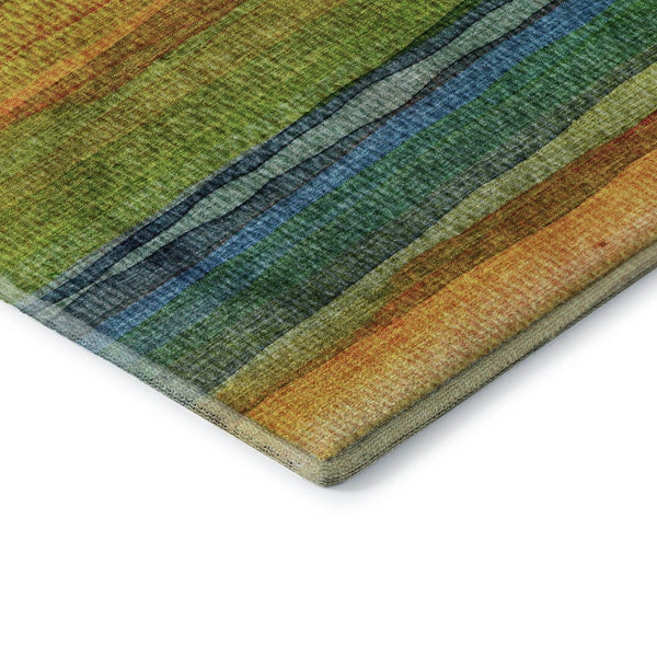 HomeRoots 5' X 8' Green and Teal Striped Area Rug - Washable, UV Protected, Durable, Soft & Stain Resistant! 717586