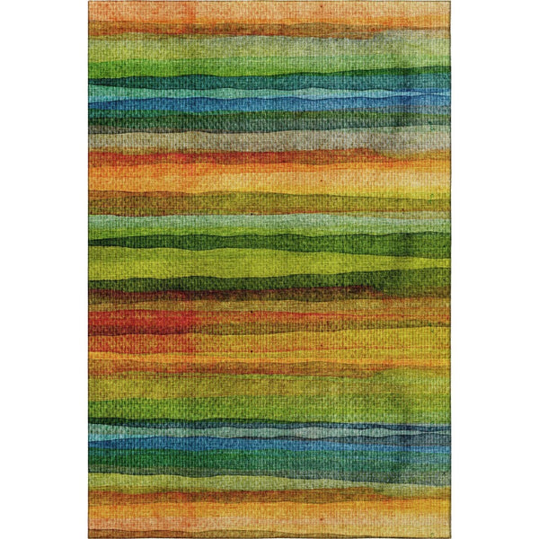 HomeRoots 5' X 8' Green and Teal Striped Area Rug - Washable, UV Protected, Durable, Soft & Stain Resistant! 717586