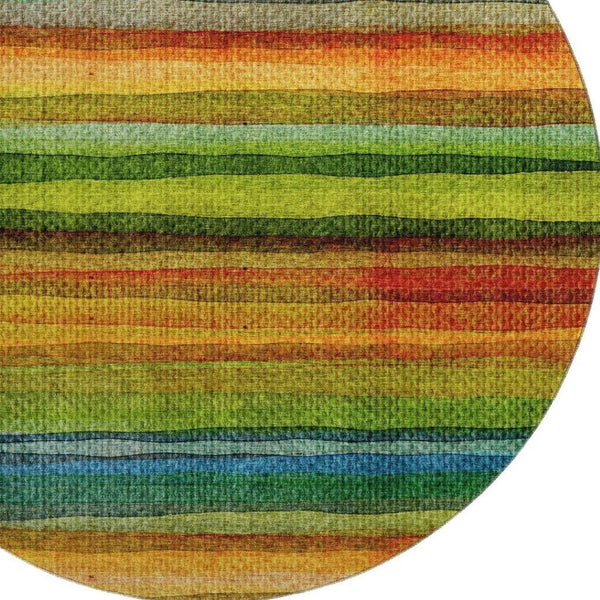 HomeRoots 8' X 10' Stylish Green and Teal Striped Washable Area Rug with UV Protection for Any Space 717588