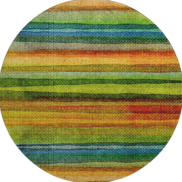 HomeRoots 8' X 10' Stylish Green and Teal Striped Washable Area Rug with UV Protection for Any Space 717588