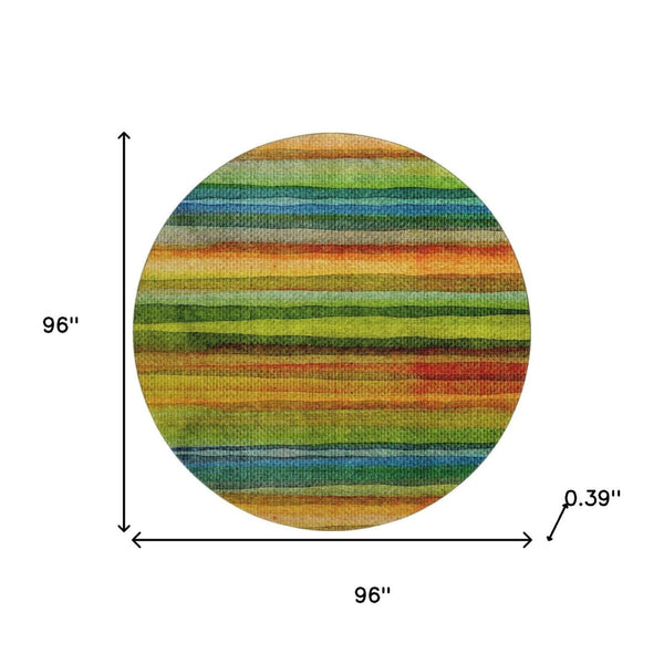 HomeRoots 8' X 10' Stylish Green and Teal Striped Washable Area Rug with UV Protection for Any Space 717588