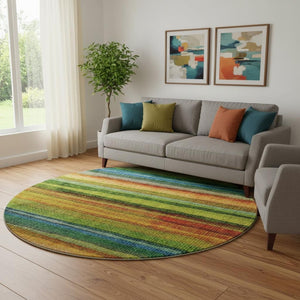 HomeRoots 8' X 10' Stylish Green and Teal Striped Washable Area Rug with UV Protection for Any Space 717588