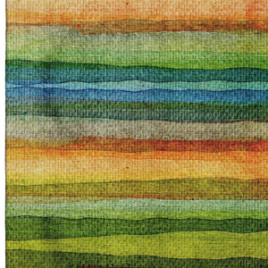 HomeRoots 10' X 14' Green and Teal Striped Area Rug - Washable, UV Protected, Non-Slip, Ideal for Busy Homes! 717590