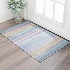 HomeRoots 5' X 8' Striped Area Rug in Lavender & Sky Blue - Washable, UV Protected, Durable & Stain Resistant 717592