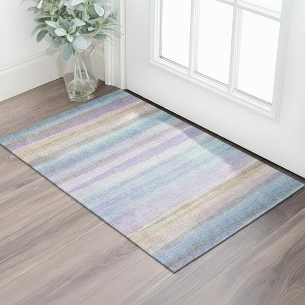 HomeRoots 5' X 8' Striped Area Rug in Lavender & Sky Blue - Washable, UV Protected, Durable & Stain Resistant 717592
