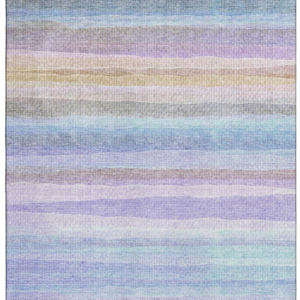 HomeRoots 8' Striped Round Rug in Lavender & Sky Blue - Washable, UV Protected, Non-Slip for Busy Homes! 717593