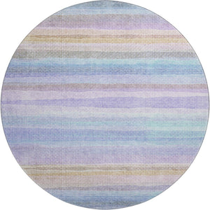 HomeRoots 8' X 10' Striped Lavender and Sky Blue Washable Area Rug with UV Protection for Family Spaces 717594