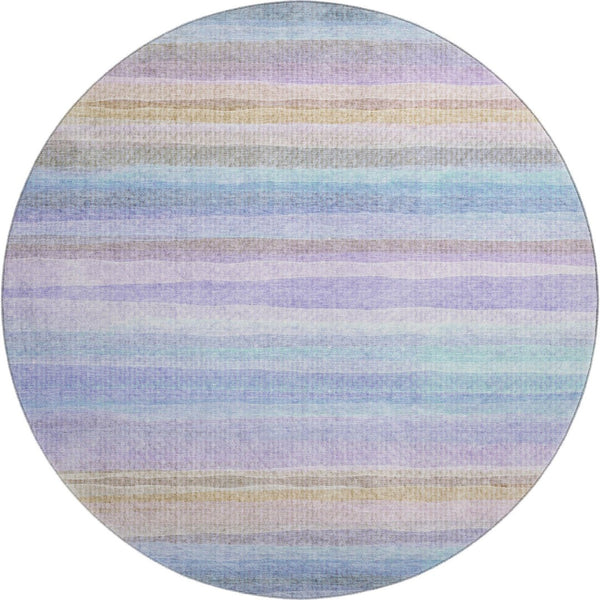 HomeRoots 8' X 10' Striped Lavender and Sky Blue Washable Area Rug with UV Protection for Family Spaces 717594
