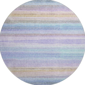 HomeRoots 8' X 10' Striped Lavender and Sky Blue Washable Area Rug with UV Protection for Family Spaces 717594