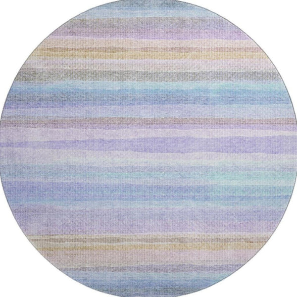 HomeRoots 8' X 10' Striped Lavender and Sky Blue Washable Area Rug with UV Protection for Family Spaces 717594