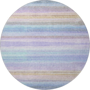 HomeRoots 8' X 10' Striped Lavender and Sky Blue Washable Area Rug with UV Protection for Family Spaces 717594