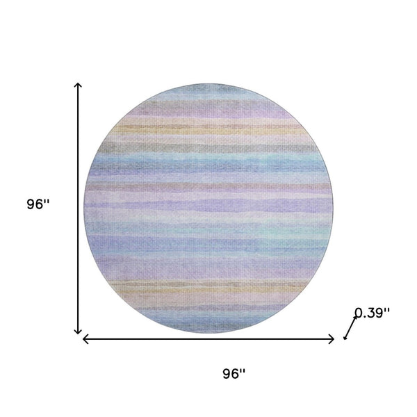 HomeRoots 8' X 10' Striped Lavender and Sky Blue Washable Area Rug with UV Protection for Family Spaces 717594