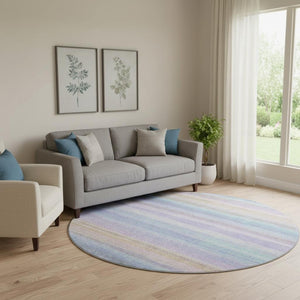 HomeRoots 8' X 10' Striped Lavender and Sky Blue Washable Area Rug with UV Protection for Family Spaces 717594