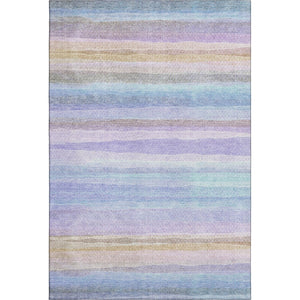 HomeRoots 9' X 12' Striped Lavender & Sky Blue Area Rug - Washable, Kid & Pet Friendly with UV Protection! 717595