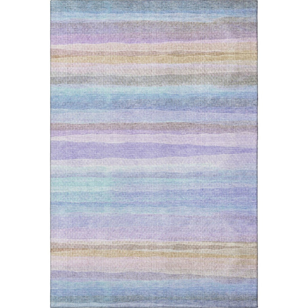 HomeRoots 9' X 12' Striped Lavender & Sky Blue Area Rug - Washable, Kid & Pet Friendly with UV Protection! 717595