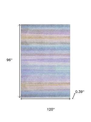 HomeRoots 9' X 12' Striped Lavender & Sky Blue Area Rug - Washable, Kid & Pet Friendly with UV Protection! 717595