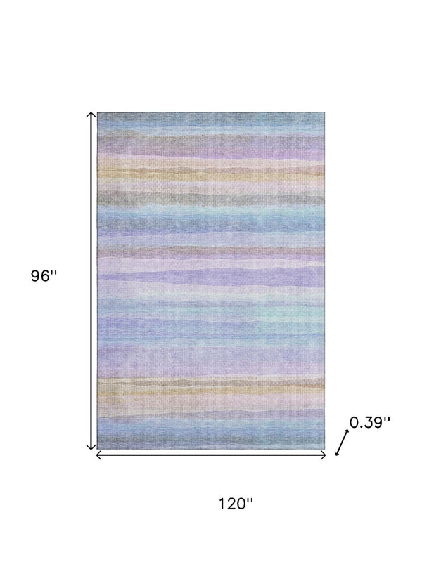 HomeRoots 9' X 12' Striped Lavender & Sky Blue Area Rug - Washable, Kid & Pet Friendly with UV Protection! 717595