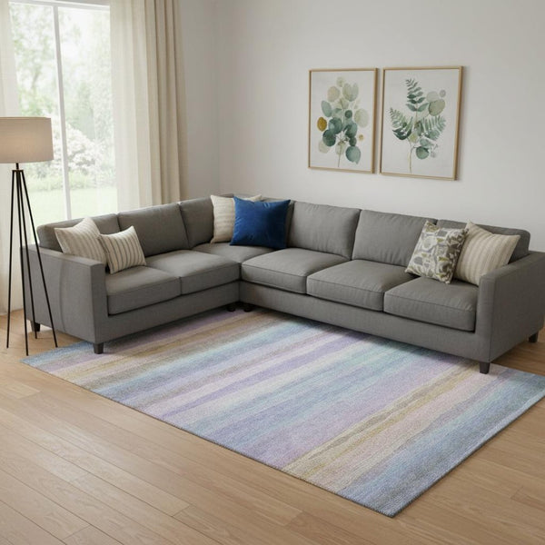 HomeRoots 9' X 12' Striped Lavender & Sky Blue Area Rug - Washable, Kid & Pet Friendly with UV Protection! 717595