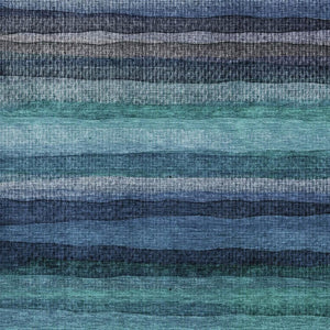HomeRoots 5' X 8' Striped Teal & Navy Area Rug - Washable, UV Protected, Stylish & Durable for Active Homes 717598