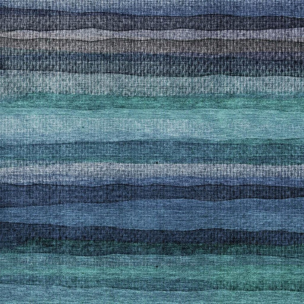 HomeRoots 5' X 8' Striped Teal & Navy Area Rug - Washable, UV Protected, Stylish & Durable for Active Homes 717598