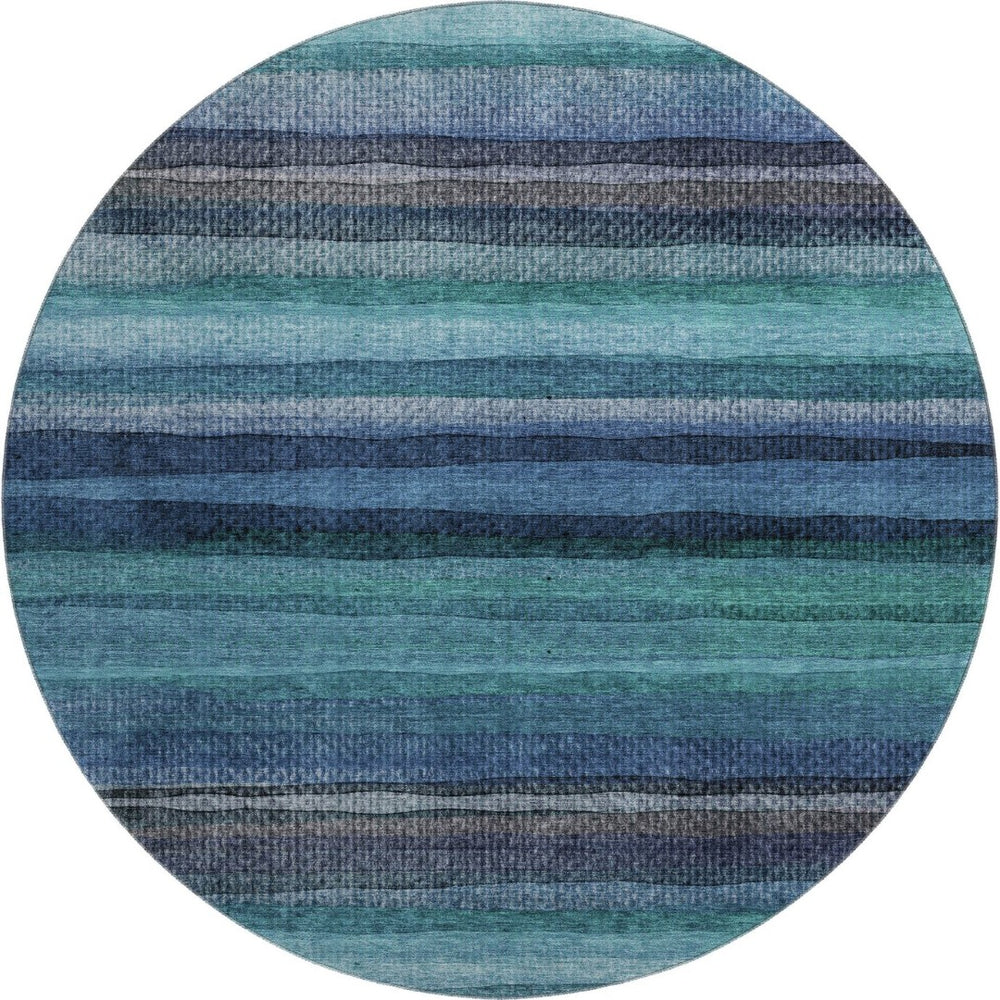 HomeRoots 8' X 10' Washable Teal & Navy Striped Area Rug with UV Protection – Durable, Stylish, Easy Care! 717600