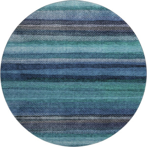 HomeRoots 8' X 10' Washable Teal & Navy Striped Area Rug with UV Protection – Durable, Stylish, Easy Care! 717600